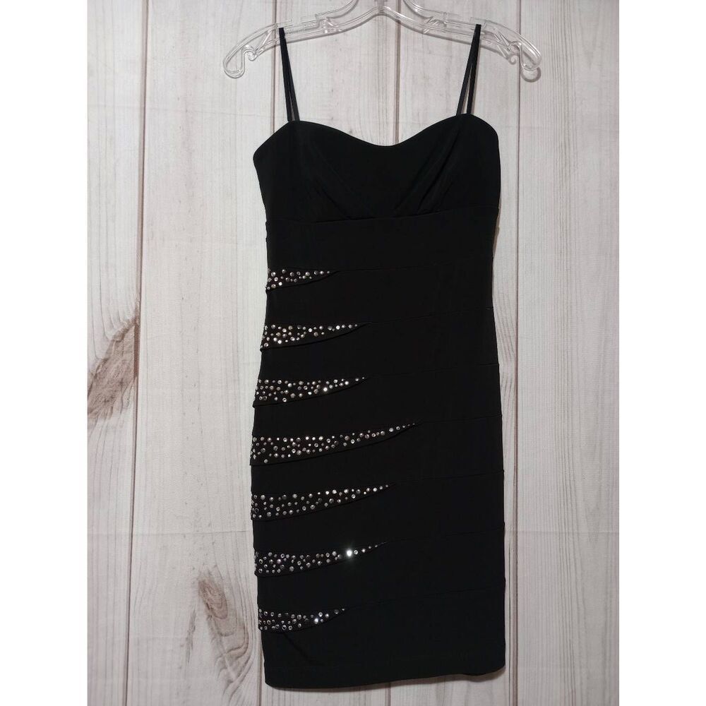 City Studio Dress Junior Medium Black Bodycon Studded Tiered Sleeveless